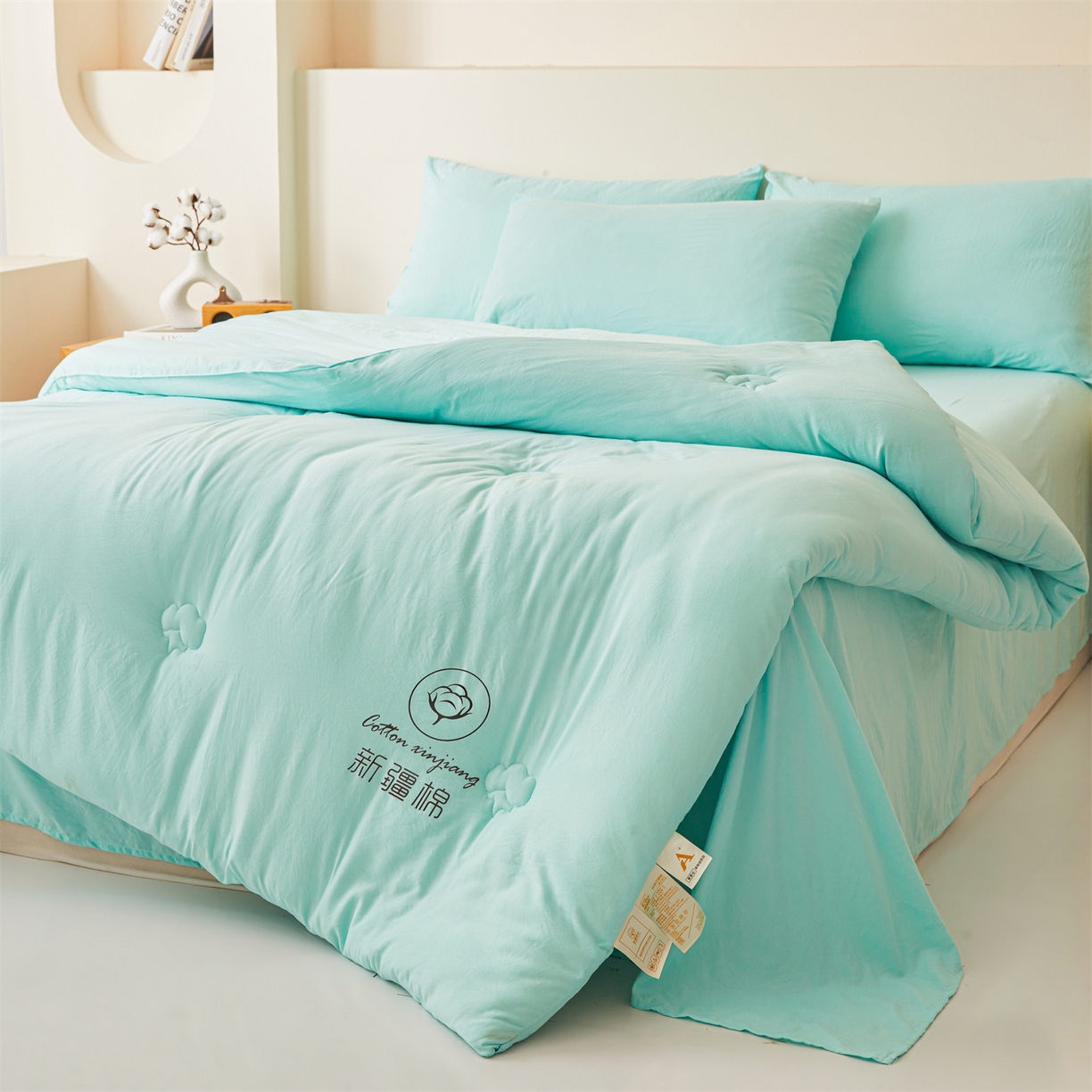 91家纺网 家纺一手货源 找家纺 晓时候 2025新款纯色无印风新疆棉花被冬被春秋被夏被四季被子被芯-常年有货（含买家秀） 水蓝