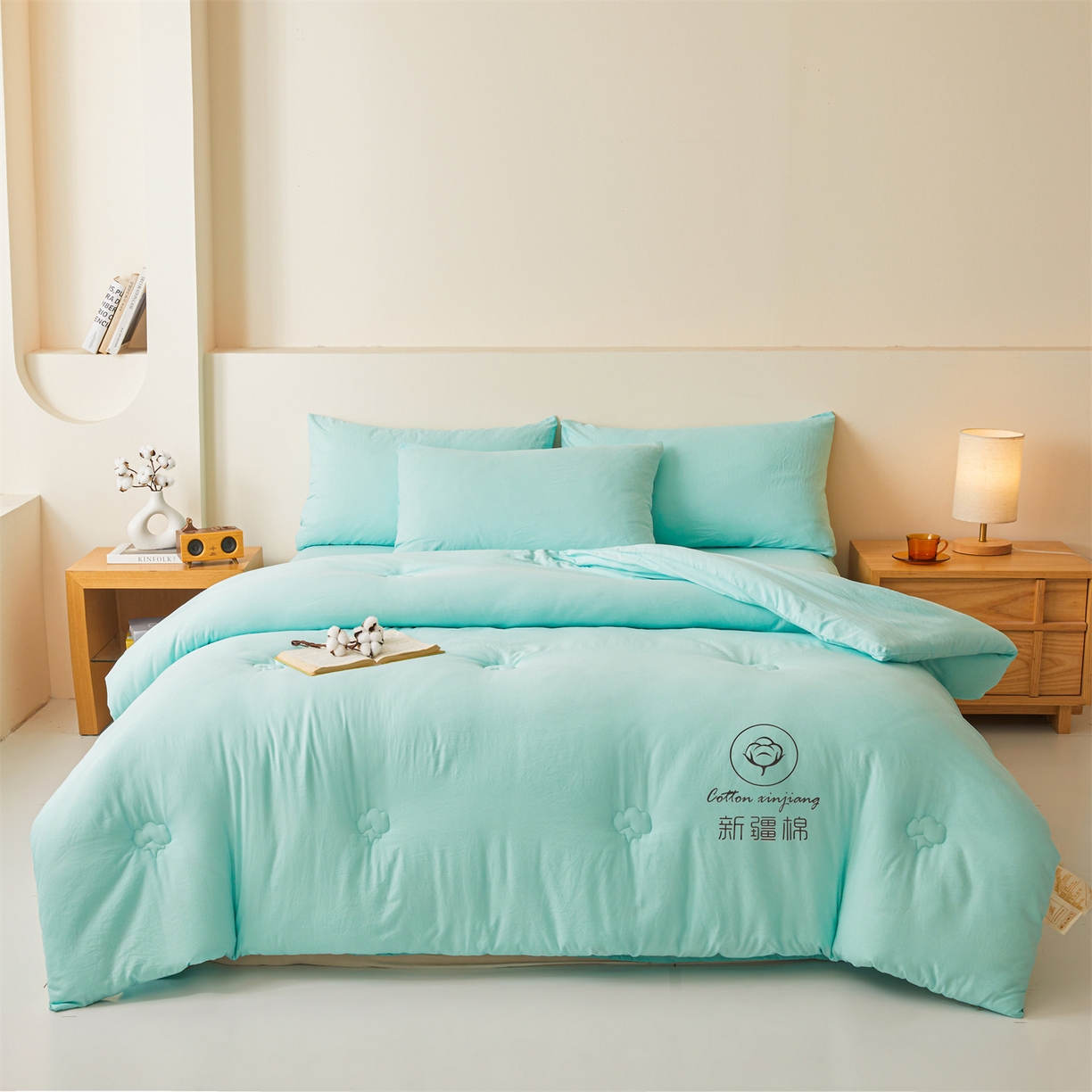 91家纺网 家纺一手货源 找家纺 晓时候 2025新款纯色无印风新疆棉花被冬被春秋被夏被四季被子被芯-常年有货（含买家秀） 水蓝