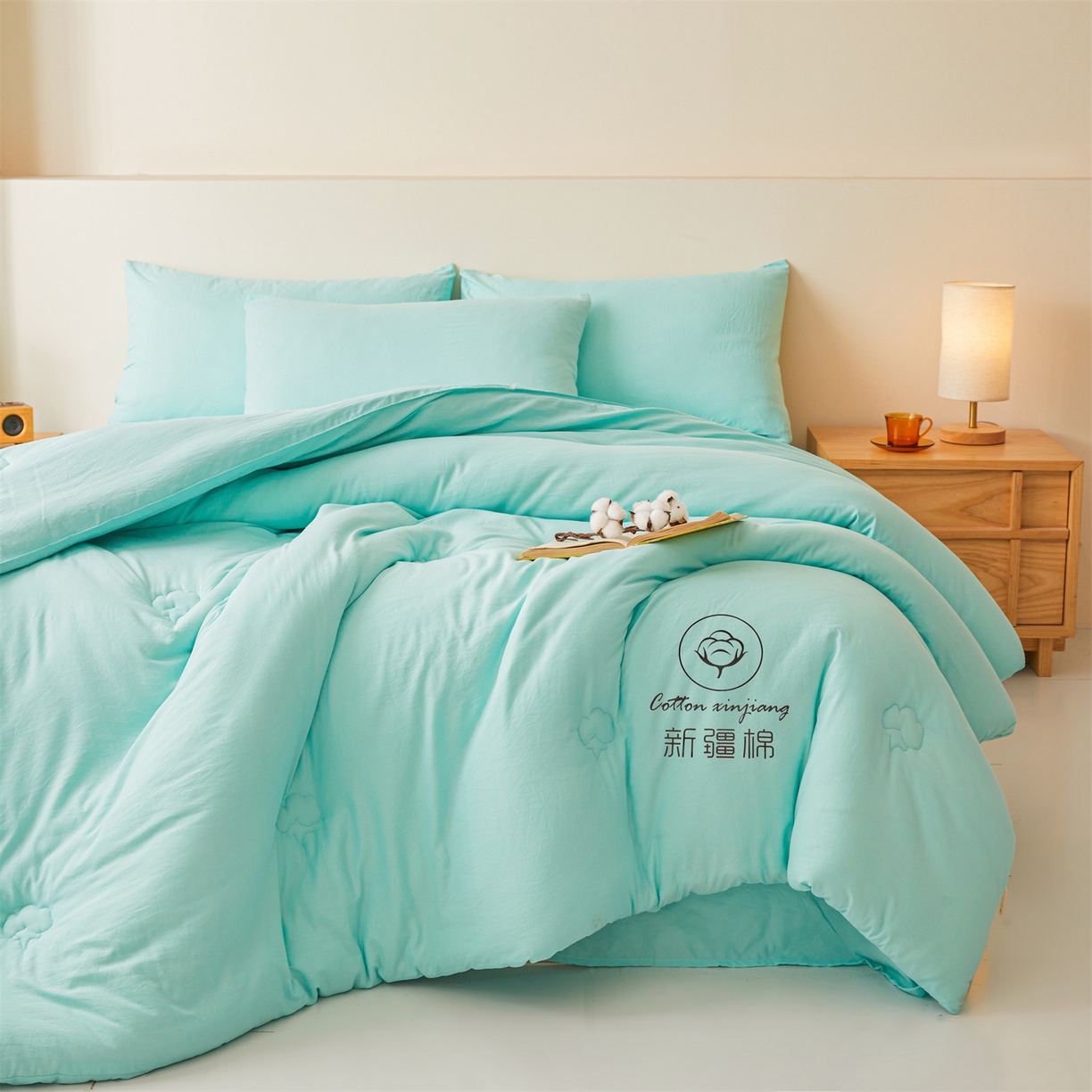 91家纺网 家纺一手货源 找家纺 晓时候 2025新款纯色无印风新疆棉花被冬被春秋被夏被四季被子被芯-常年有货（含买家秀） 水蓝