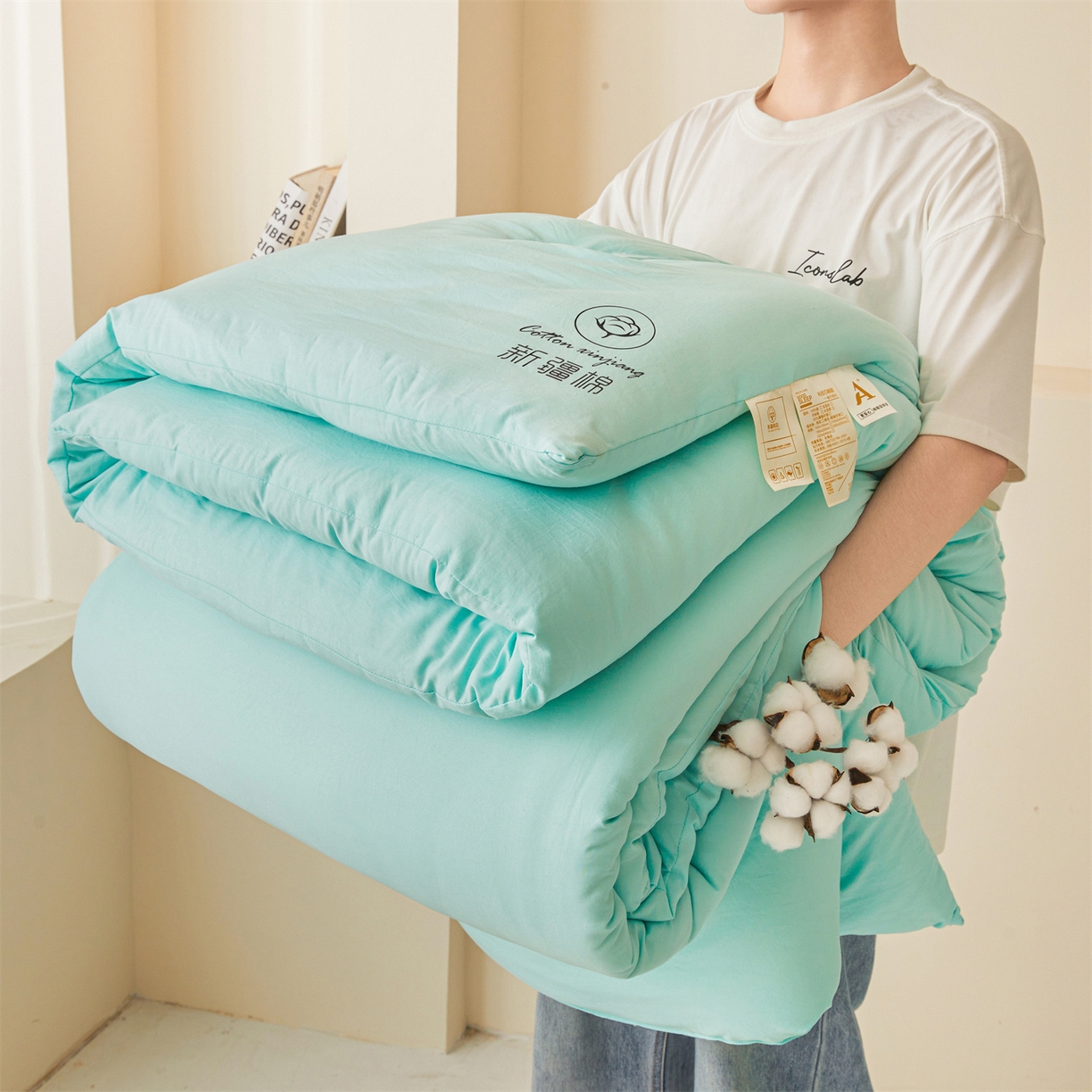 91家纺网 家纺一手货源 找家纺 晓时候 2025新款纯色无印风新疆棉花被冬被春秋被夏被四季被子被芯-常年有货（含买家秀） 水蓝