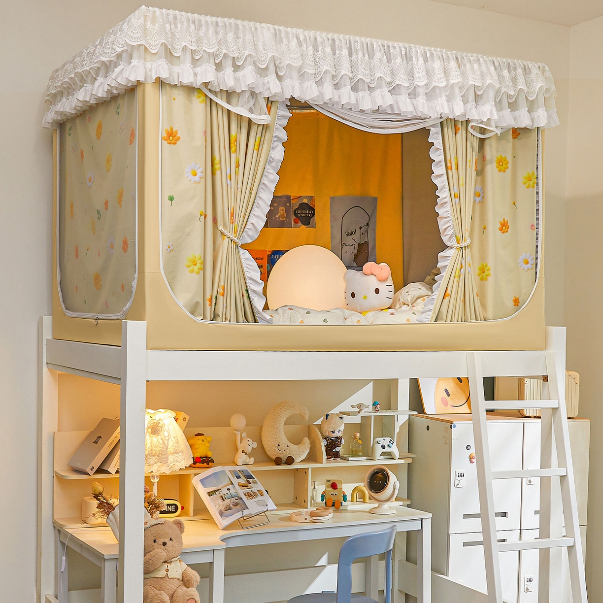 安金蚊帐 2025新款TPU双层覆膜防蚊遮光100%强遮光宿舍上下铺学生蚊帐法式5D印花 法式印花-黄