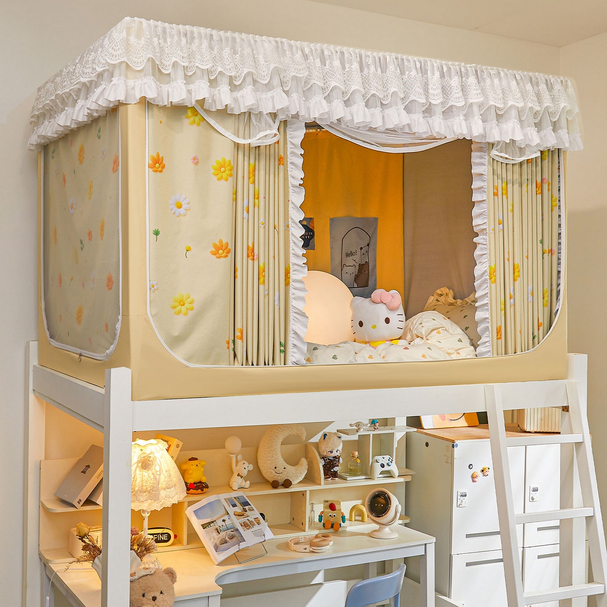 91家纺网 家纺一手货源 找家纺 安金蚊帐 2025新款TPU双层覆膜防蚊遮光100%强遮光宿舍上下铺学生蚊帐法式5D印花 法式印花-黄