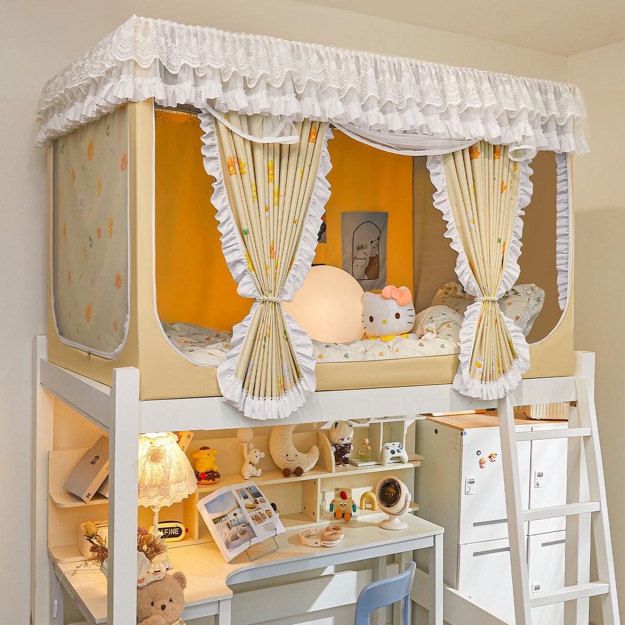 91家纺网 家纺一手货源 找家纺 安金蚊帐 2025新款TPU双层覆膜防蚊遮光100%强遮光宿舍上下铺学生蚊帐法式5D印花 法式印花-黄