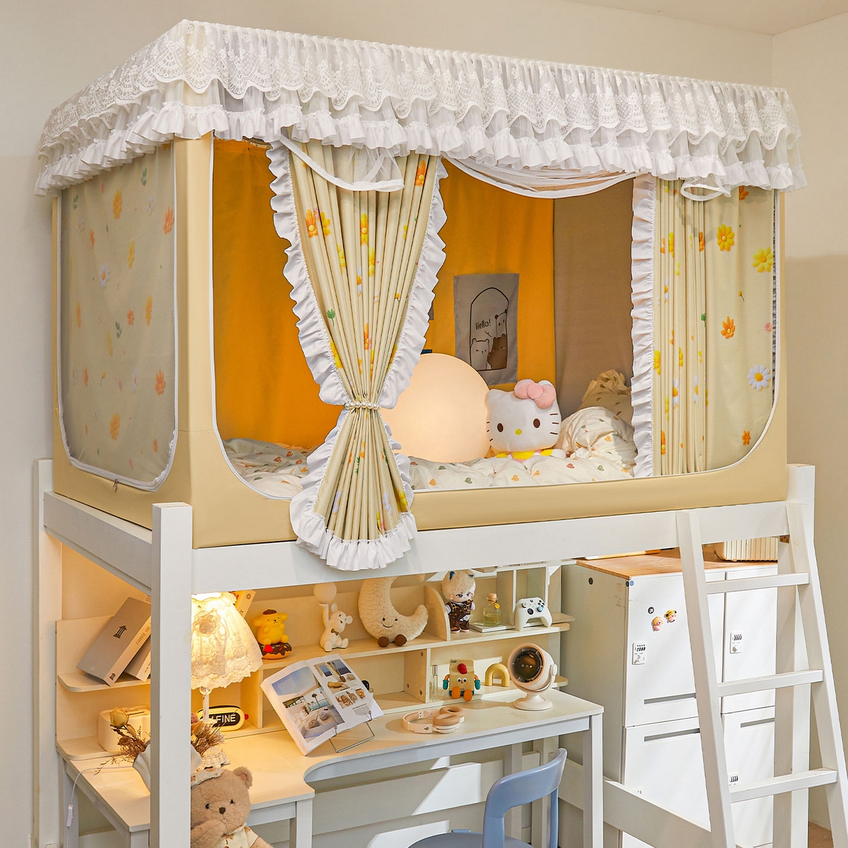 91家纺网 家纺一手货源 找家纺 安金蚊帐 2025新款TPU双层覆膜防蚊遮光100%强遮光宿舍上下铺学生蚊帐法式5D印花 法式印花-黄