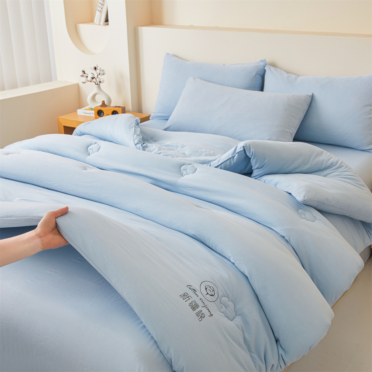 91家纺网 家纺一手货源 找家纺 晓时候 2025新款纯色无印风新疆棉花被冬被春秋被夏被四季被子被芯-常年有货（含买家秀） 天蓝