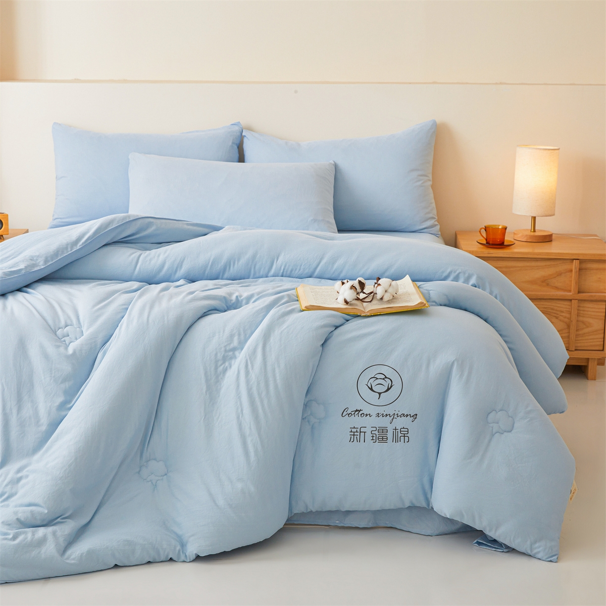 91家纺网 家纺一手货源 找家纺 晓时候 2025新款纯色无印风新疆棉花被冬被春秋被夏被四季被子被芯-常年有货（含买家秀） 天蓝