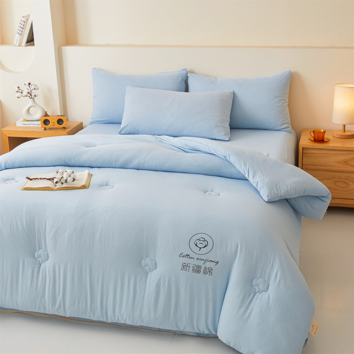 91家纺网 家纺一手货源 找家纺 晓时候 2025新款纯色无印风新疆棉花被冬被春秋被夏被四季被子被芯-常年有货（含买家秀） 天蓝