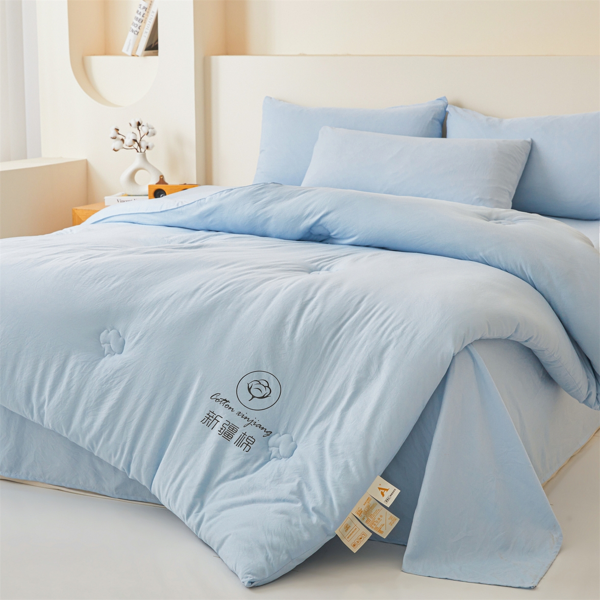 91家纺网 家纺一手货源 找家纺 晓时候 2025新款纯色无印风新疆棉花被冬被春秋被夏被四季被子被芯-常年有货（含买家秀） 天蓝