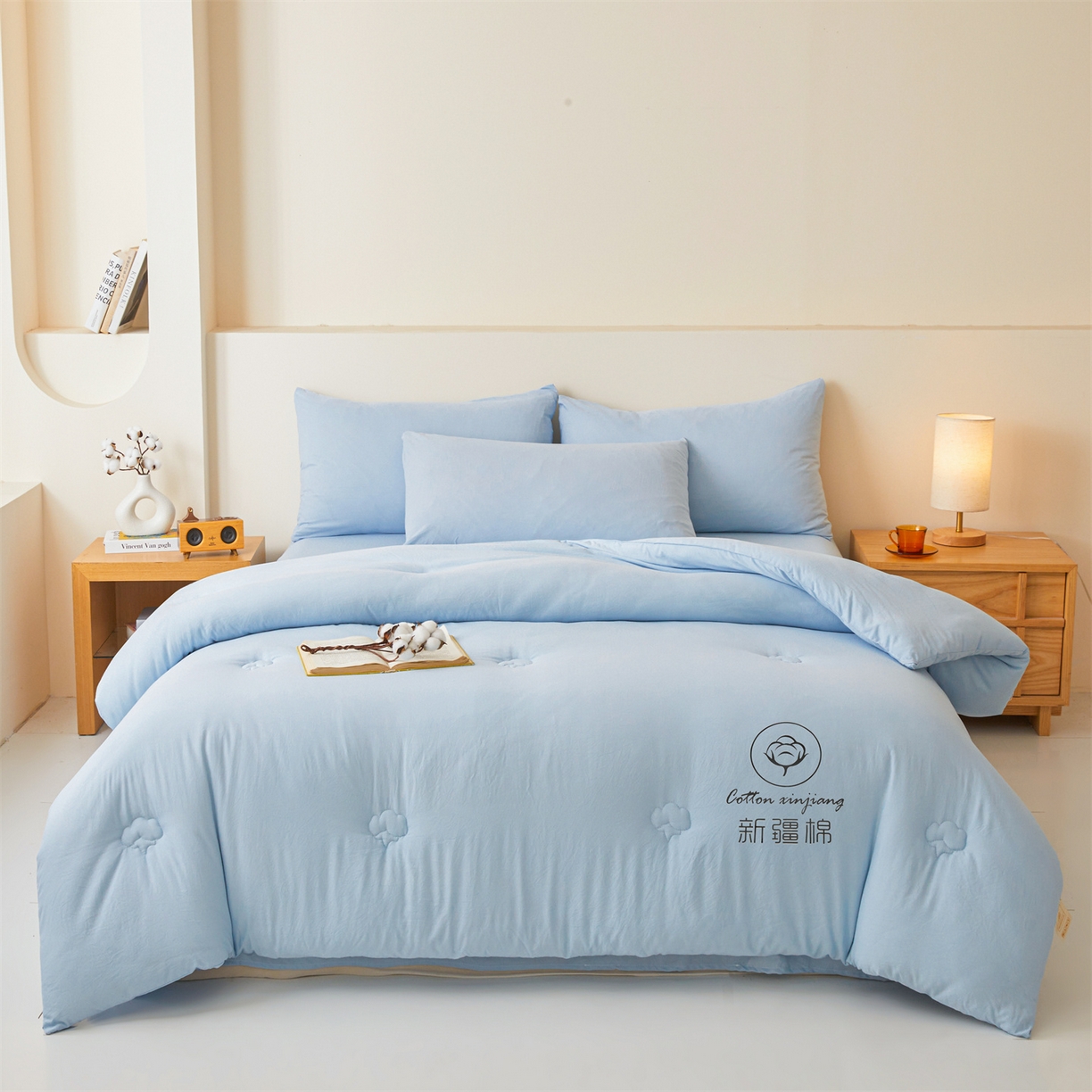 91家纺网 家纺一手货源 找家纺 晓时候 2025新款纯色无印风新疆棉花被冬被春秋被夏被四季被子被芯-常年有货（含买家秀） 天蓝