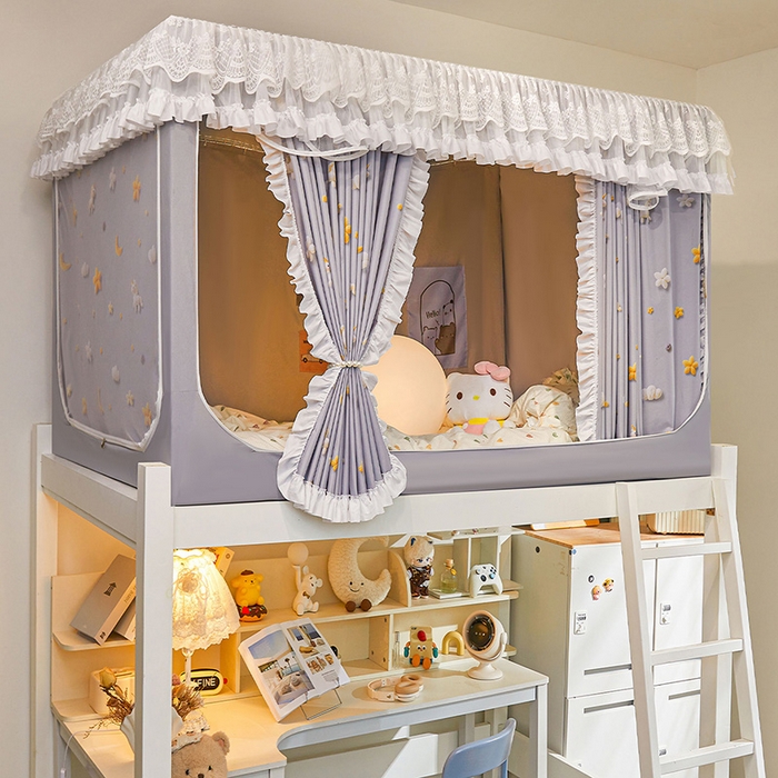 91家纺网 家纺一手货源 找家纺 安金蚊帐 2025新款TPU双层覆膜防蚊遮光100%强遮光宿舍上下铺学生蚊帐法式5D印花 法式印花-灰