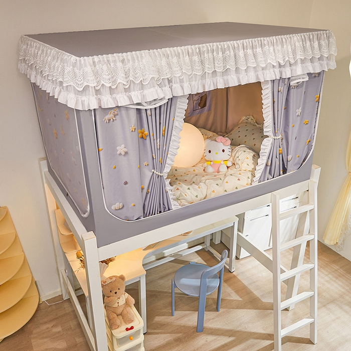 91家纺网 家纺一手货源 找家纺 安金蚊帐 2025新款TPU双层覆膜防蚊遮光100%强遮光宿舍上下铺学生蚊帐法式5D印花 法式印花-灰