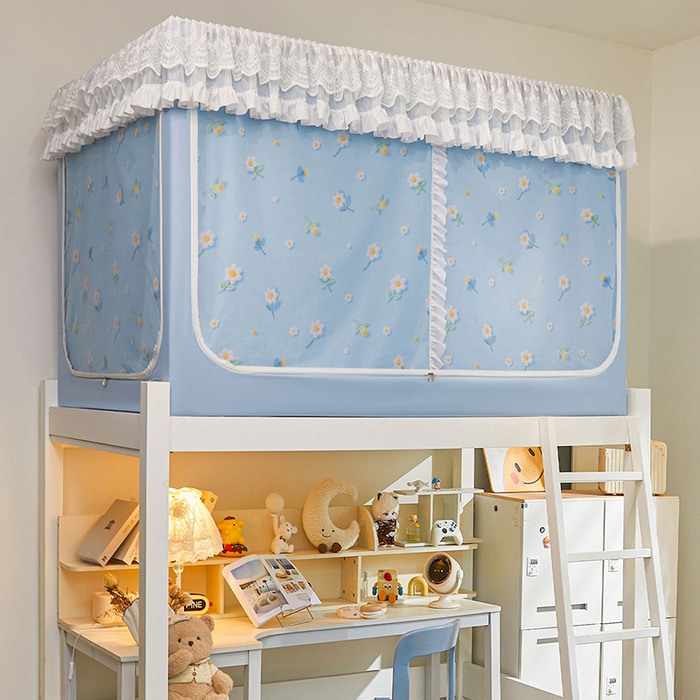 91家纺网 家纺一手货源 找家纺 安金蚊帐 2025新款TPU双层覆膜防蚊遮光100%强遮光宿舍上下铺学生蚊帐法式5D印花 法式印花-蓝