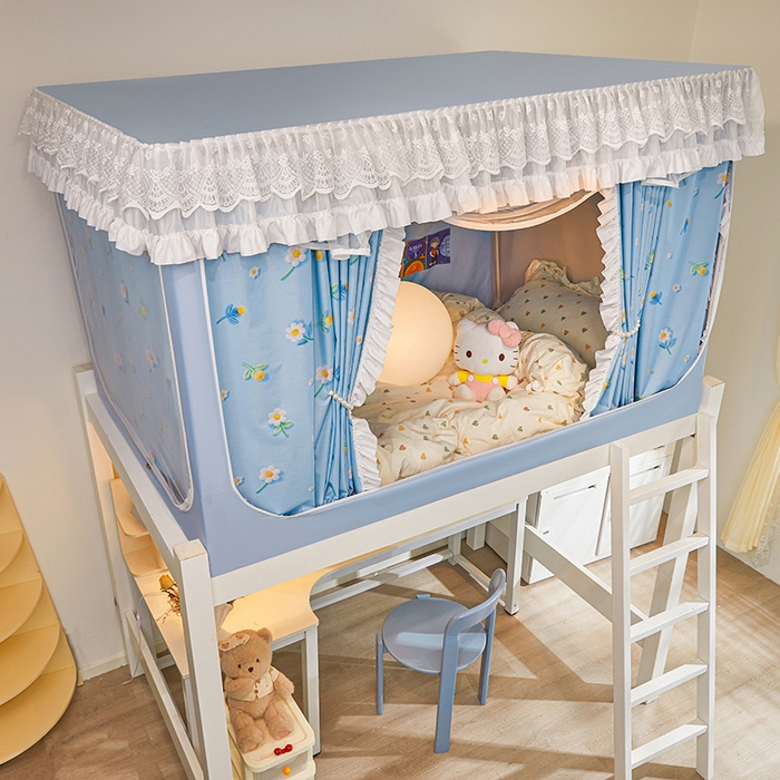 91家纺网 家纺一手货源 找家纺 安金蚊帐 2025新款TPU双层覆膜防蚊遮光100%强遮光宿舍上下铺学生蚊帐法式5D印花 法式印花-蓝