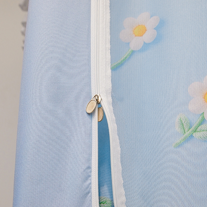 91家纺网 家纺一手货源 找家纺 安金蚊帐 2025新款TPU双层覆膜防蚊遮光100%强遮光宿舍上下铺学生蚊帐法式5D印花 法式印花-蓝