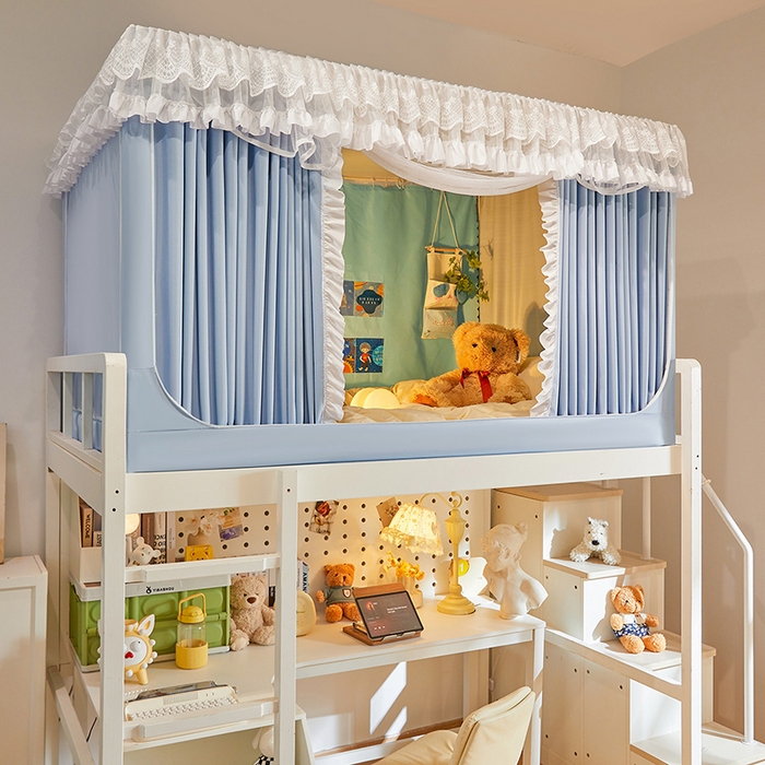 91家纺网 家纺一手货源 找家纺 安金蚊帐 2025新款TPU双层覆膜防蚊遮光一体100%强遮光宿舍上下铺学生蚊帐法式纯色 法式纯色-蓝