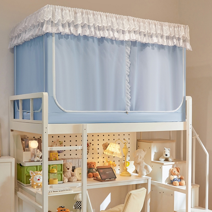 91家纺网 家纺一手货源 找家纺 安金蚊帐 2025新款TPU双层覆膜防蚊遮光一体100%强遮光宿舍上下铺学生蚊帐法式纯色 法式纯色-蓝