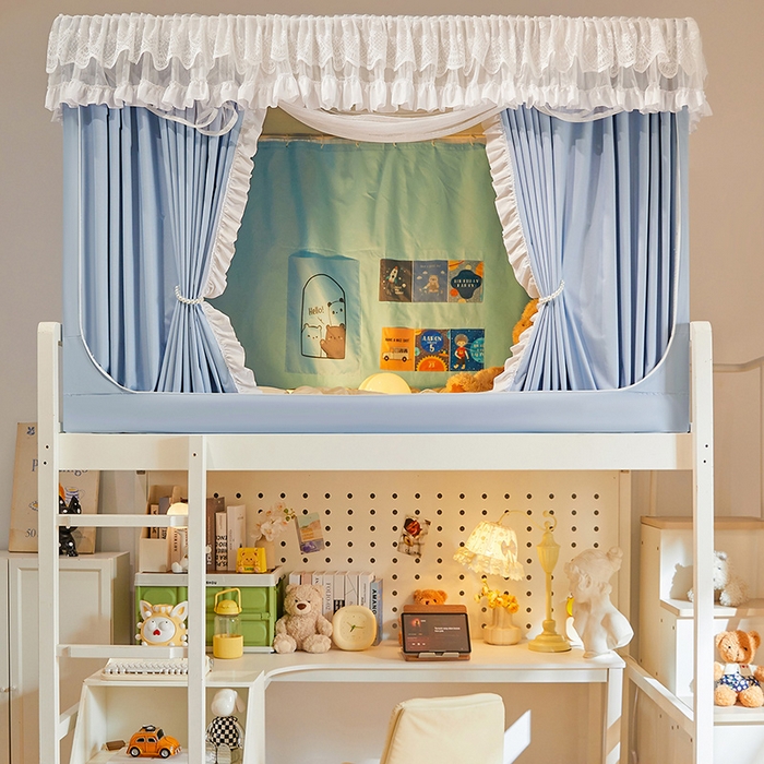 91家纺网 家纺一手货源 找家纺 安金蚊帐 2025新款TPU双层覆膜防蚊遮光一体100%强遮光宿舍上下铺学生蚊帐法式纯色 法式纯色-蓝