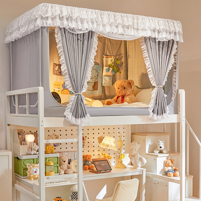 安金蚊帐 2025新款TPU双层覆膜防蚊遮光一体100%强遮光宿舍上下铺学生蚊帐法式纯色 法式纯色-灰