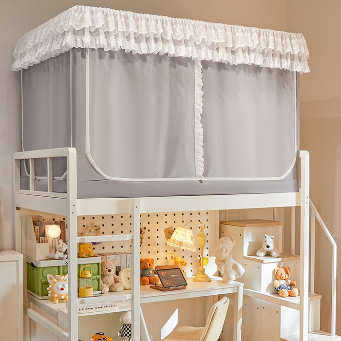 91家纺网 家纺一手货源 找家纺 安金蚊帐 2025新款TPU双层覆膜防蚊遮光一体100%强遮光宿舍上下铺学生蚊帐法式纯色 法式纯色-灰