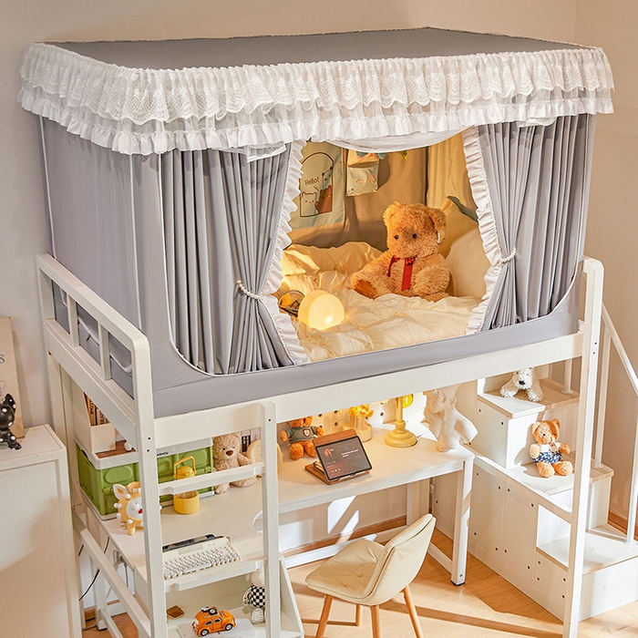 91家纺网 家纺一手货源 找家纺 安金蚊帐 2025新款TPU双层覆膜防蚊遮光一体100%强遮光宿舍上下铺学生蚊帐法式纯色 法式纯色-灰