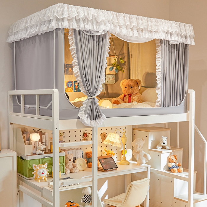 91家纺网 家纺一手货源 找家纺 安金蚊帐 2025新款TPU双层覆膜防蚊遮光一体100%强遮光宿舍上下铺学生蚊帐法式纯色 法式纯色-灰