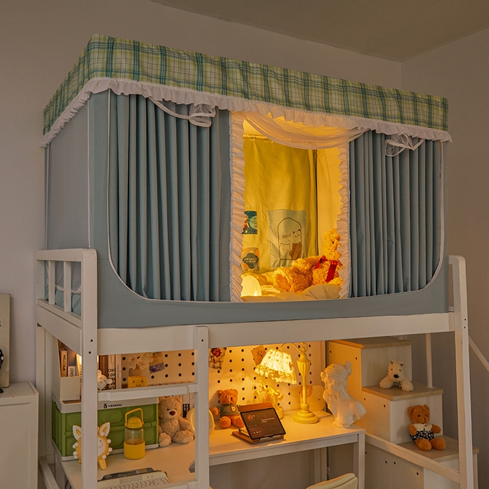 91家纺网 家纺一手货源 找家纺 （总）安金蚊帐 2025新款防蚊遮光一体99%强遮光宿舍上下铺遮光学生蚊帐格子花边