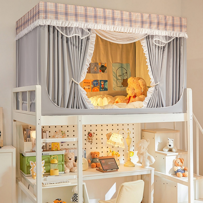 安金蚊帐 2025新款防蚊遮光一体99%强遮光宿舍上下铺遮光学生蚊帐格子花边 小香条格-灰