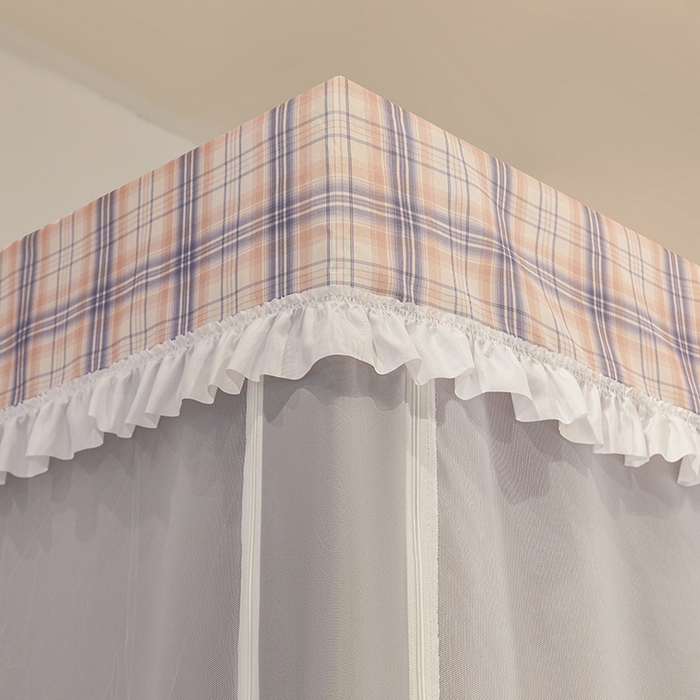 91家纺网 家纺一手货源 找家纺 安金蚊帐 2025新款防蚊遮光一体99%强遮光宿舍上下铺遮光学生蚊帐格子花边 小香条格-灰