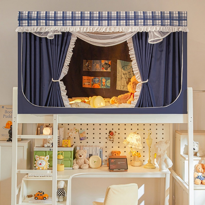 91家纺网 家纺一手货源 找家纺 安金蚊帐 2025新款防蚊遮光一体99%强遮光宿舍上下铺遮光学生蚊帐格子花边 小香条格-藏蓝