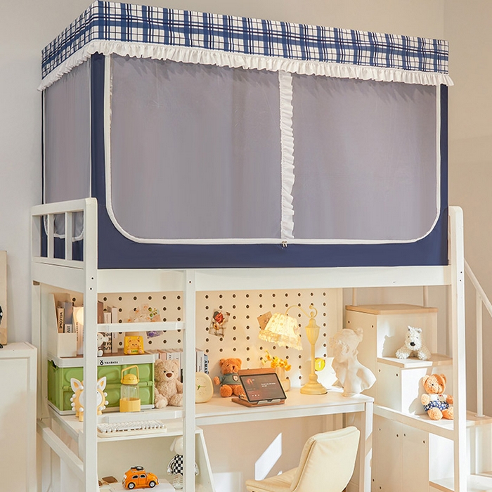 91家纺网 家纺一手货源 找家纺 安金蚊帐 2025新款防蚊遮光一体99%强遮光宿舍上下铺遮光学生蚊帐格子花边 小香条格-藏蓝