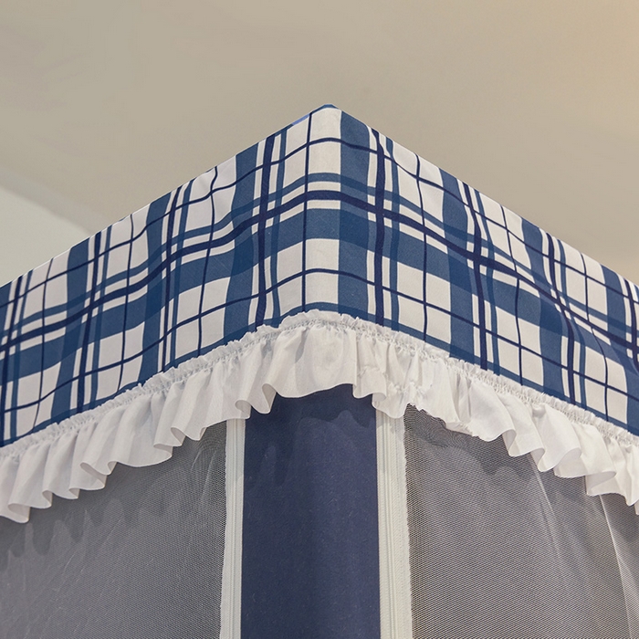 91家纺网 家纺一手货源 找家纺 安金蚊帐 2025新款防蚊遮光一体99%强遮光宿舍上下铺遮光学生蚊帐格子花边 小香条格-藏蓝