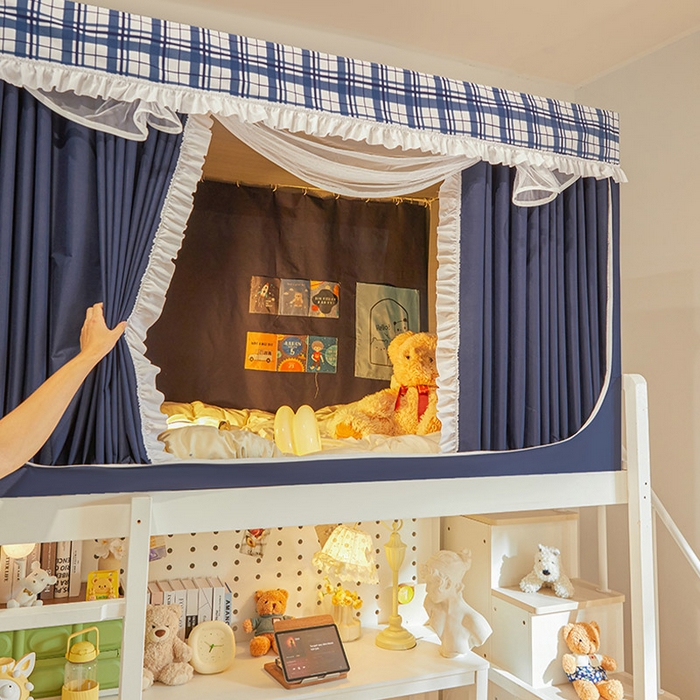 91家纺网 家纺一手货源 找家纺 安金蚊帐 2025新款防蚊遮光一体99%强遮光宿舍上下铺遮光学生蚊帐格子花边 小香条格-藏蓝