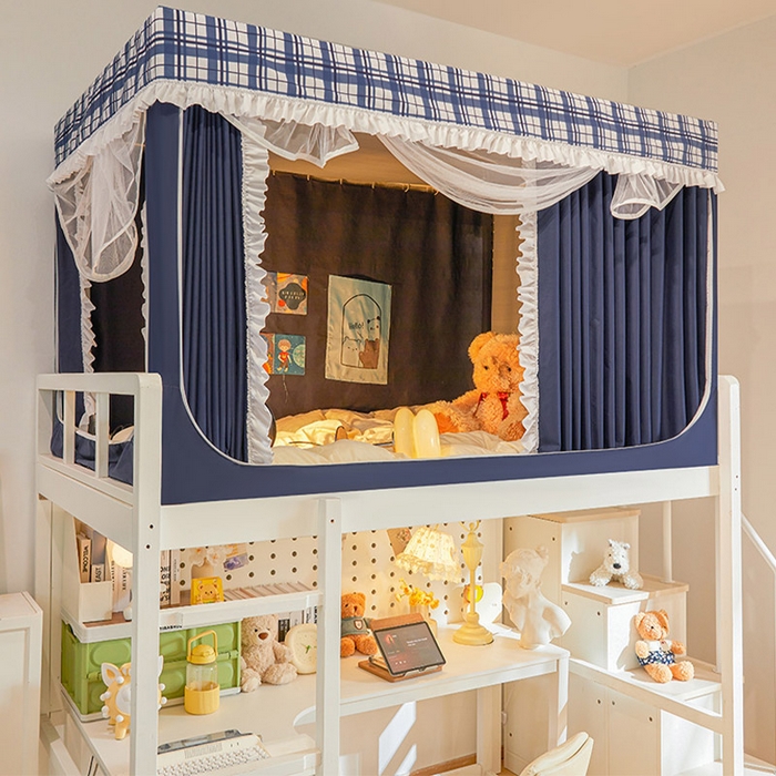 91家纺网 家纺一手货源 找家纺 安金蚊帐 2025新款防蚊遮光一体99%强遮光宿舍上下铺遮光学生蚊帐格子花边 小香条格-藏蓝