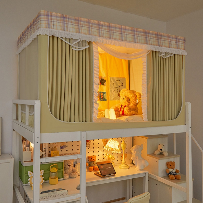 91家纺网 家纺一手货源 找家纺 安金蚊帐 2025新款防蚊遮光一体99%强遮光宿舍上下铺遮光学生蚊帐格子花边 小香条格-黄