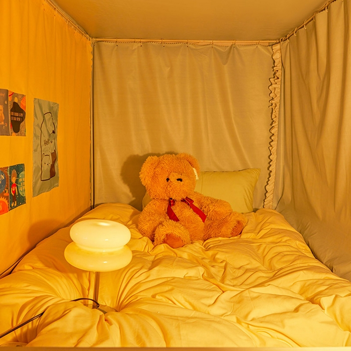 91家纺网 家纺一手货源 找家纺 安金蚊帐 2025新款防蚊遮光一体99%强遮光宿舍上下铺遮光学生蚊帐格子花边 小香条格-黄