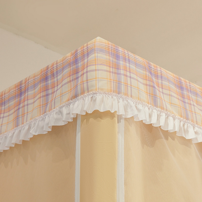 91家纺网 家纺一手货源 找家纺 安金蚊帐 2025新款防蚊遮光一体99%强遮光宿舍上下铺遮光学生蚊帐格子花边 小香条格-黄