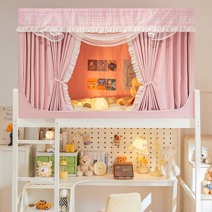 91家纺网 家纺一手货源 找家纺 安金蚊帐 2025新款防蚊遮光一体99%强遮光宿舍上下铺遮光学生蚊帐格子花边 小香条格-粉