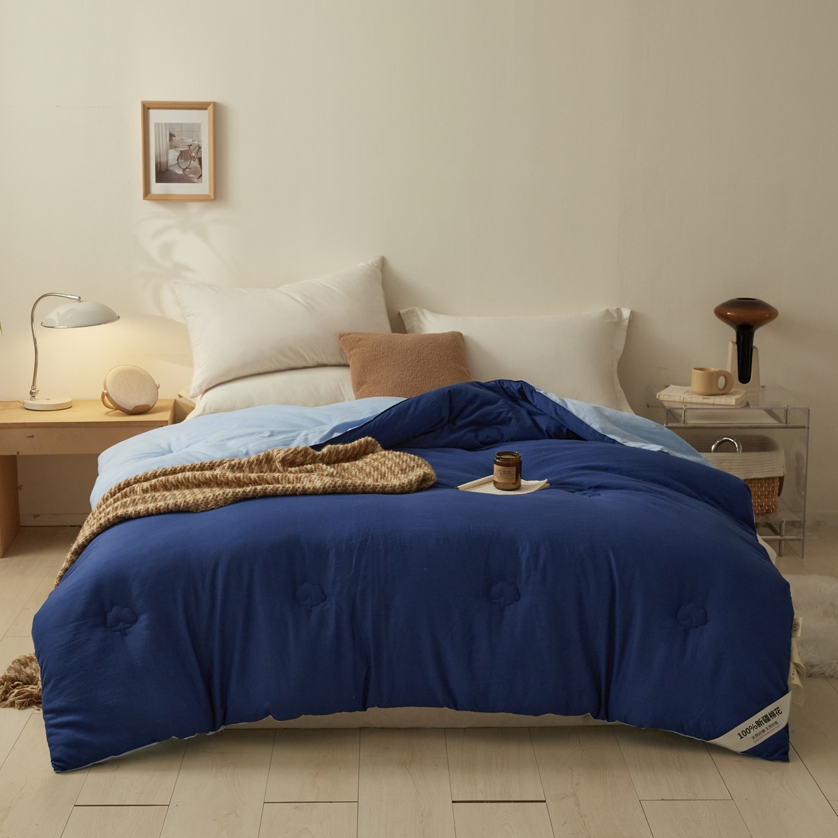 91家纺网 家纺一手货源 找家纺 样样红被业 2025新款A类50%棉花被夏被春秋被冬被四季被子被芯 深蓝色