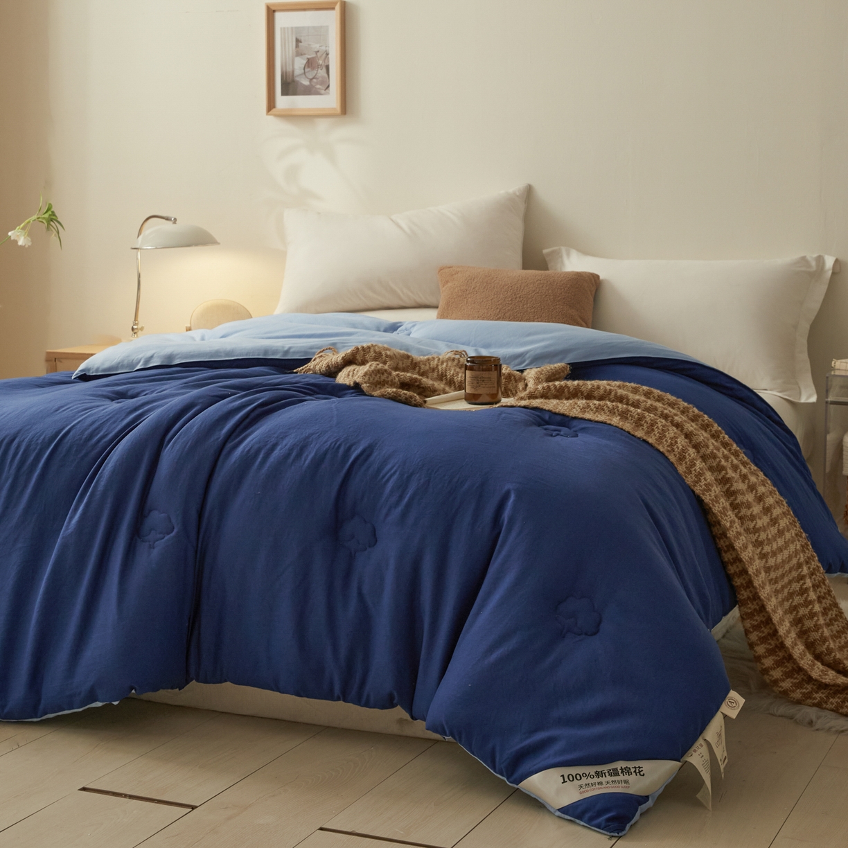 91家纺网 家纺一手货源 找家纺 样样红被业 2025新款A类50%棉花被夏被春秋被冬被四季被子被芯 深蓝色