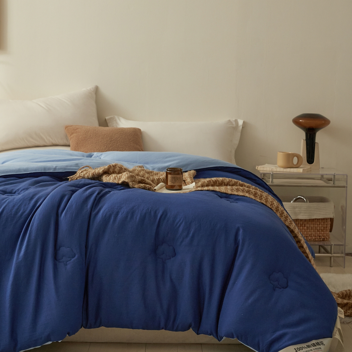 91家纺网 家纺一手货源 找家纺 样样红被业 2025新款A类50%棉花被夏被春秋被冬被四季被子被芯 深蓝色