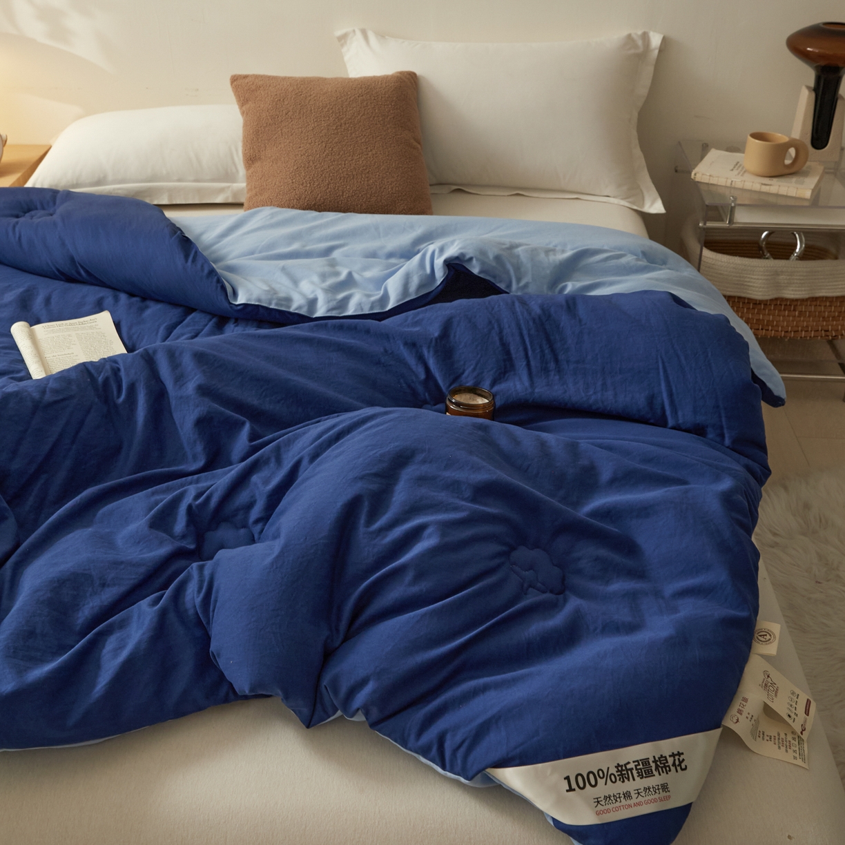 91家纺网 家纺一手货源 找家纺 样样红被业 2025新款A类50%棉花被夏被春秋被冬被四季被子被芯 深蓝色