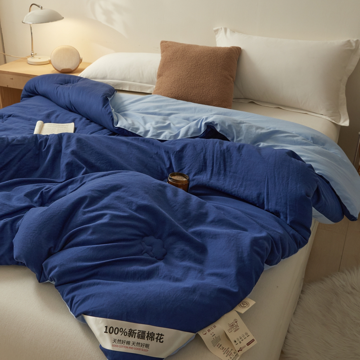 91家纺网 家纺一手货源 找家纺 样样红被业 2025新款A类50%棉花被夏被春秋被冬被四季被子被芯 深蓝色