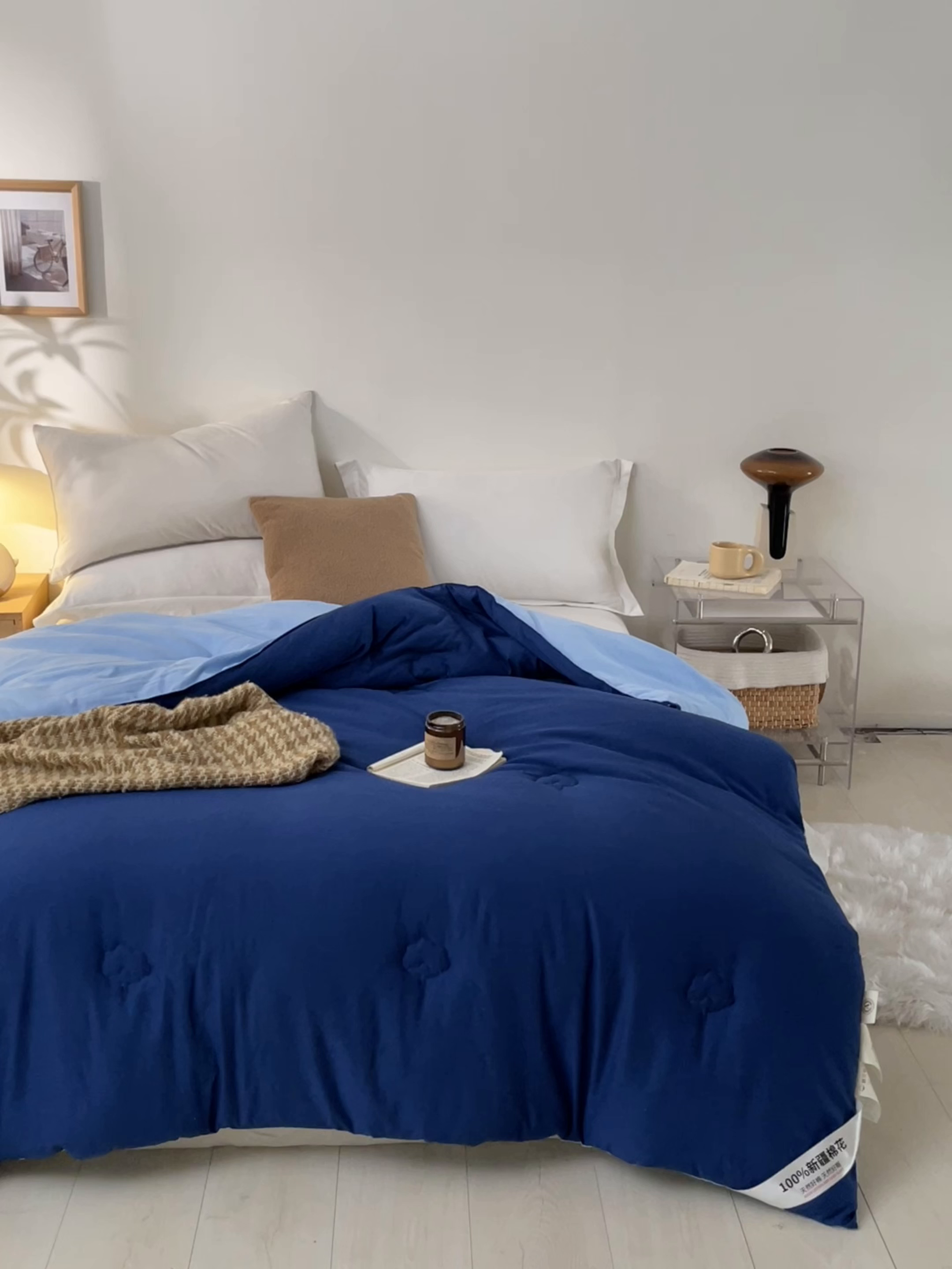 91家纺网 家纺一手货源 找家纺 样样红被业 2025新款A类50%棉花被夏被春秋被冬被四季被子被芯 深蓝色