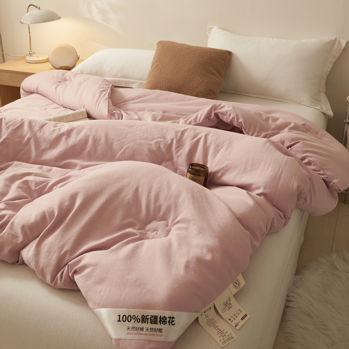 91家纺网 家纺一手货源 找家纺 样样红被业 2025新款A类50%棉花被夏被春秋被冬被四季被子被芯 粉色