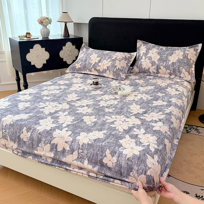 91家纺网 家纺一手货源 找家纺 梦舒羽 2025新款原麻床笠机洗家用防滑透气四季款床罩床垫床单保护套 陌上花开-咖