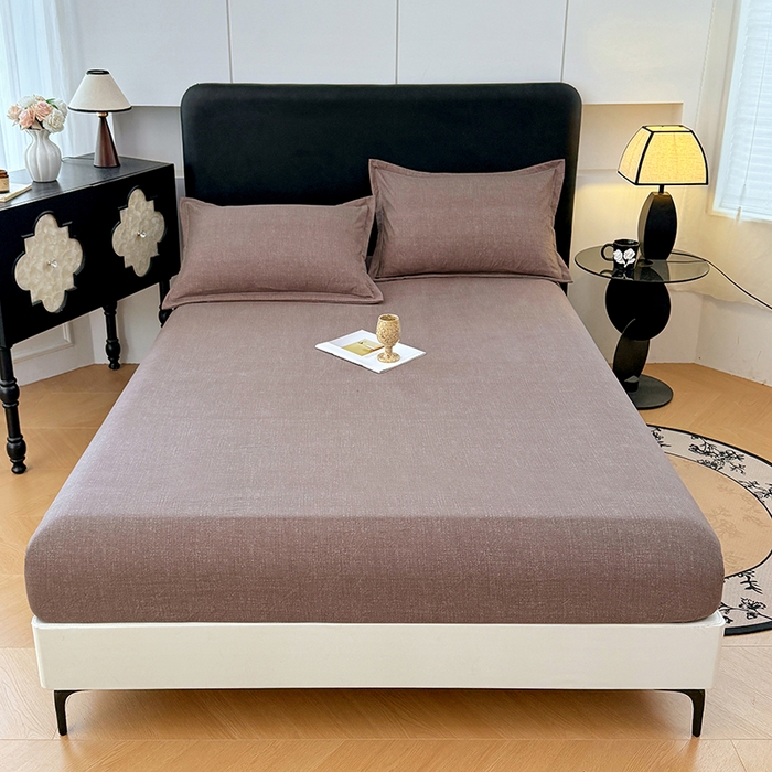 91家纺网 家纺一手货源 找家纺 梦舒羽 2025新款原麻床笠机洗家用防滑透气四季款床罩床垫床单保护套 慕斯咖