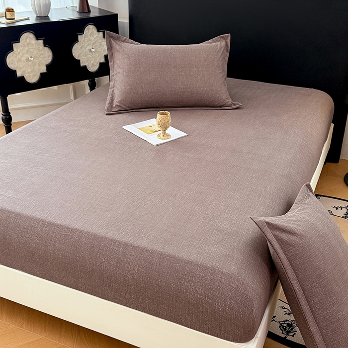 91家纺网 家纺一手货源 找家纺 梦舒羽 2025新款原麻床笠机洗家用防滑透气四季款床罩床垫床单保护套 慕斯咖