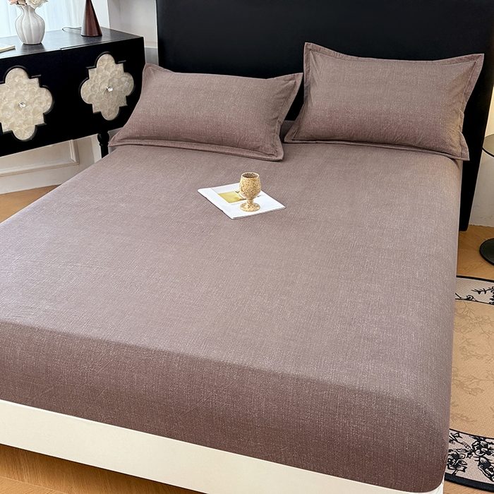 91家纺网 家纺一手货源 找家纺 梦舒羽 2025新款原麻床笠机洗家用防滑透气四季款床罩床垫床单保护套 慕斯咖