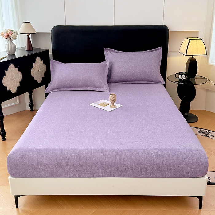 91家纺网 家纺一手货源 找家纺 梦舒羽 2025新款原麻床笠机洗家用防滑透气四季款床罩床垫床单保护套 罗兰紫