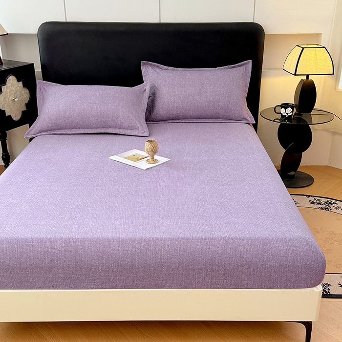 91家纺网 家纺一手货源 找家纺 梦舒羽 2025新款原麻床笠机洗家用防滑透气四季款床罩床垫床单保护套 罗兰紫